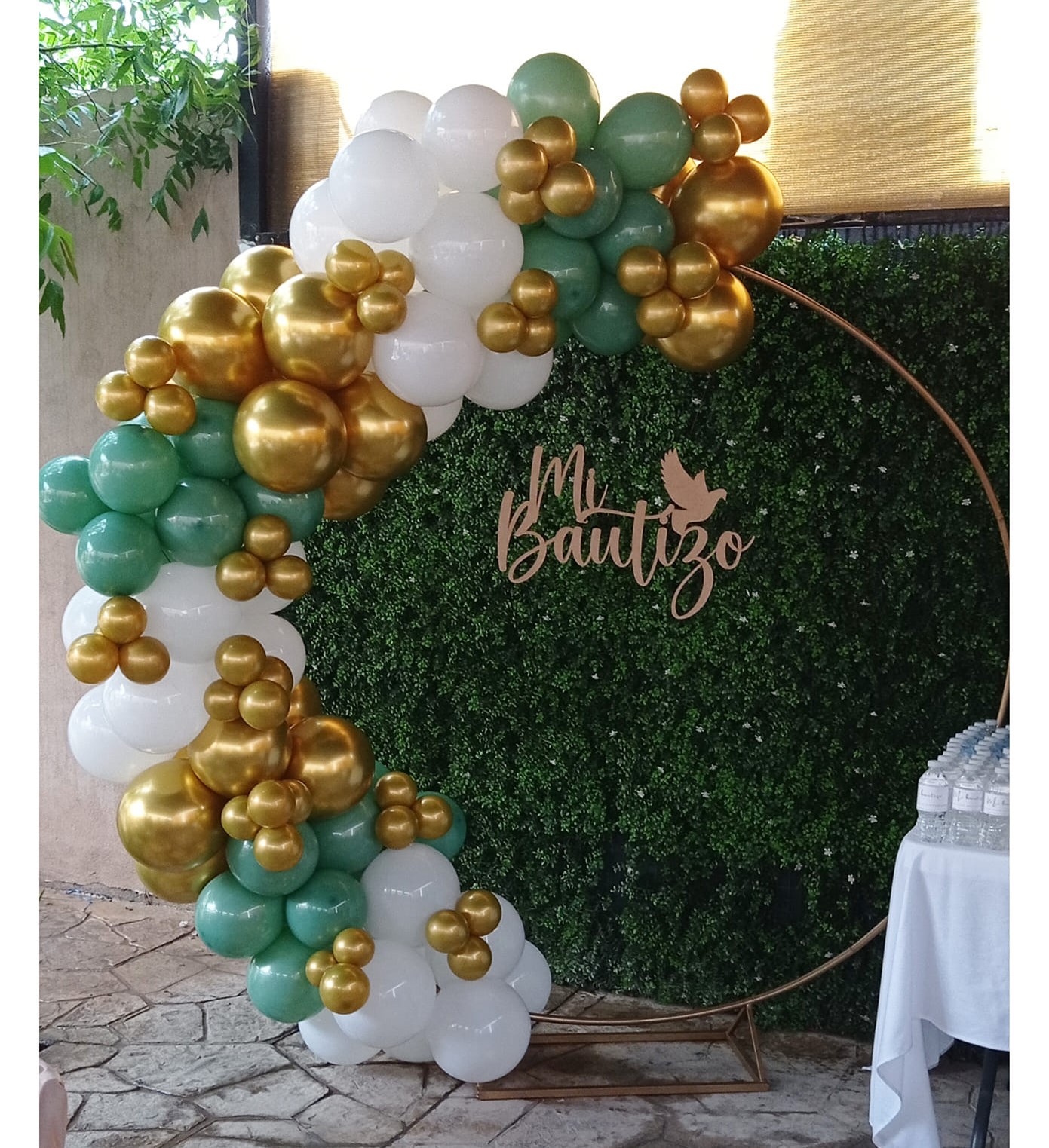 Aro Bautizo Verde Blanco Dorado